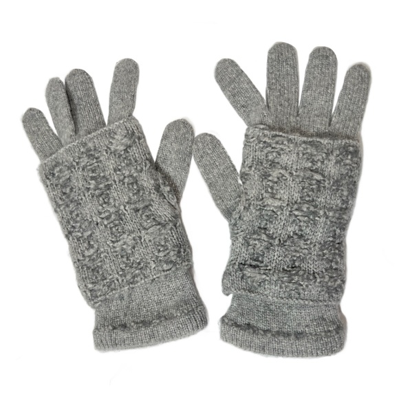 Chanel Gray 3 in 1 Fingerless & Finger Cashmere Silk Knit Tweed Gloves - Picture 4 of 12